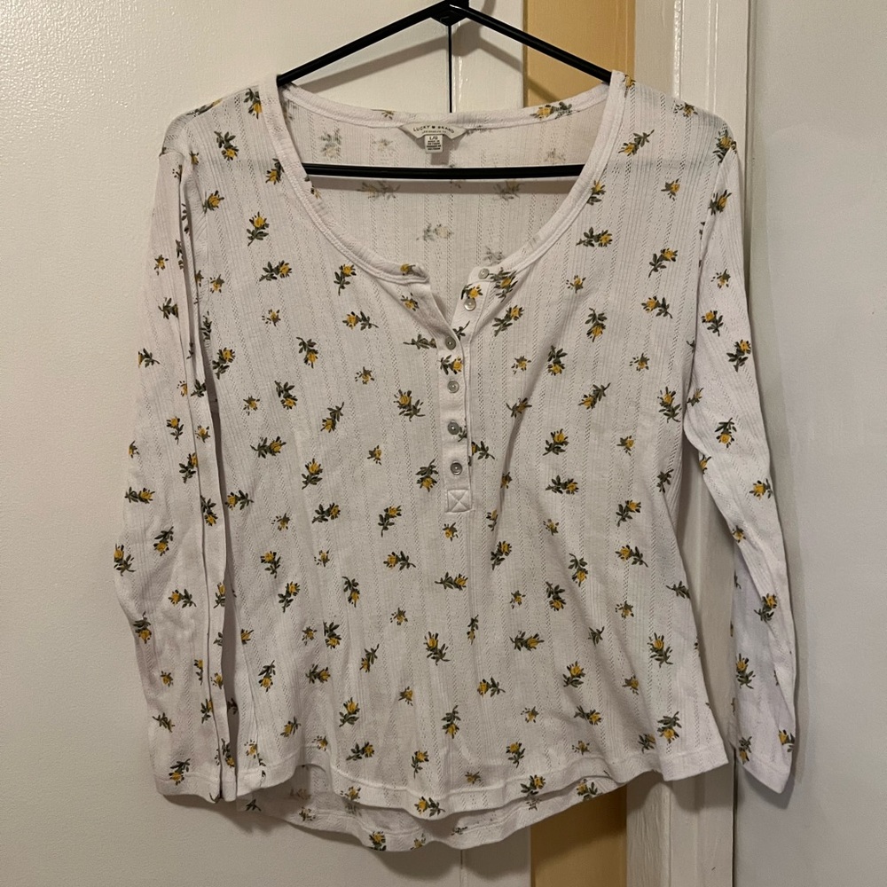 Woman’s Size Large Lucky Brand floral button down top.